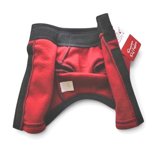 HIGHLAND FLEECE Dog Coat by DOGGIE DESIGN in Red w/Black Trim - Velcro Closure - Picture 6 of 8